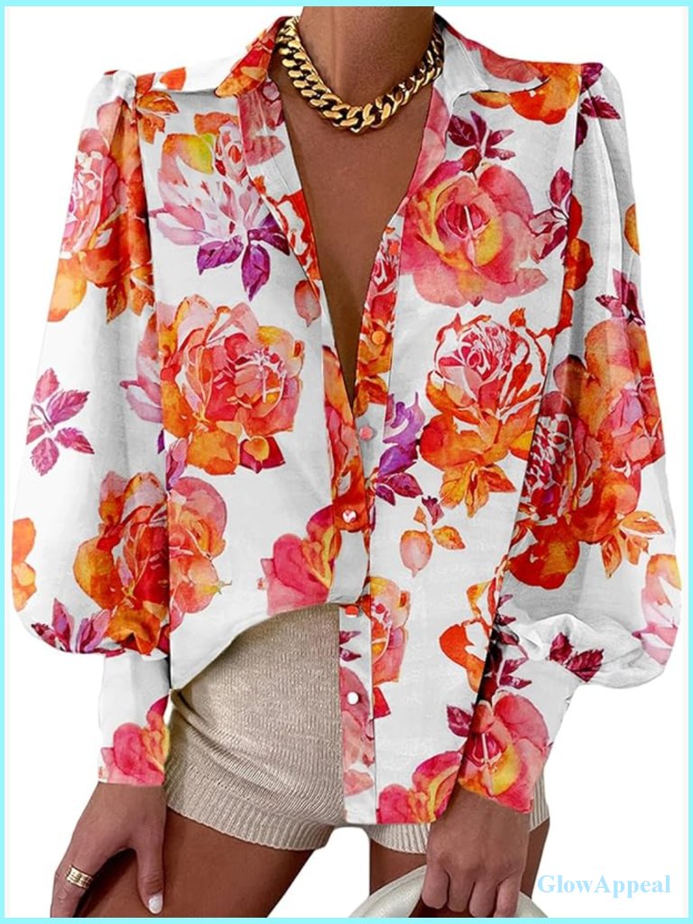 Women's Button Down Blouse V Neck Long Sleeve Dressy Casual Top